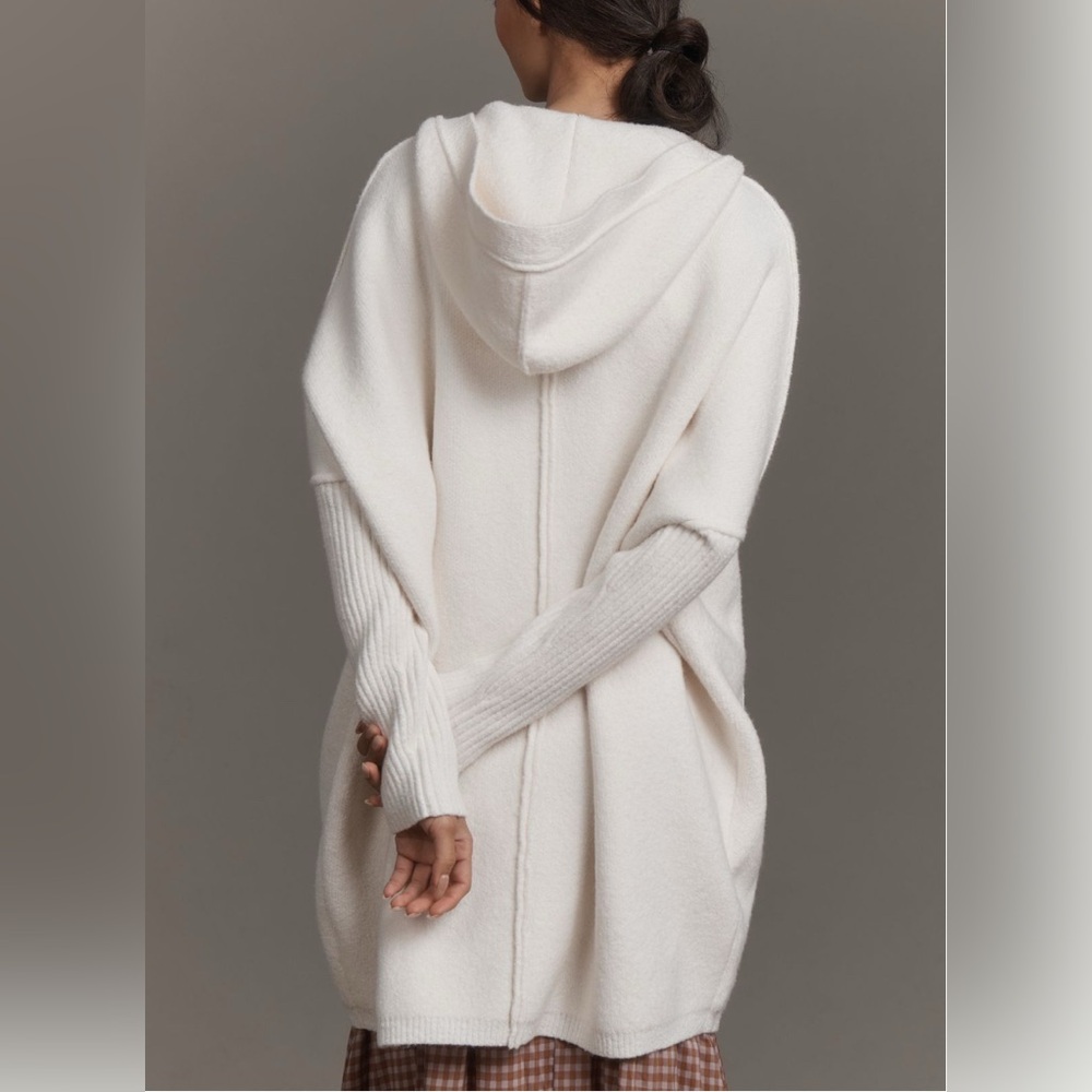 Anthropologie Pilcro Oversized Hoodie Sweater Cardigan Cream Button Front L/XL